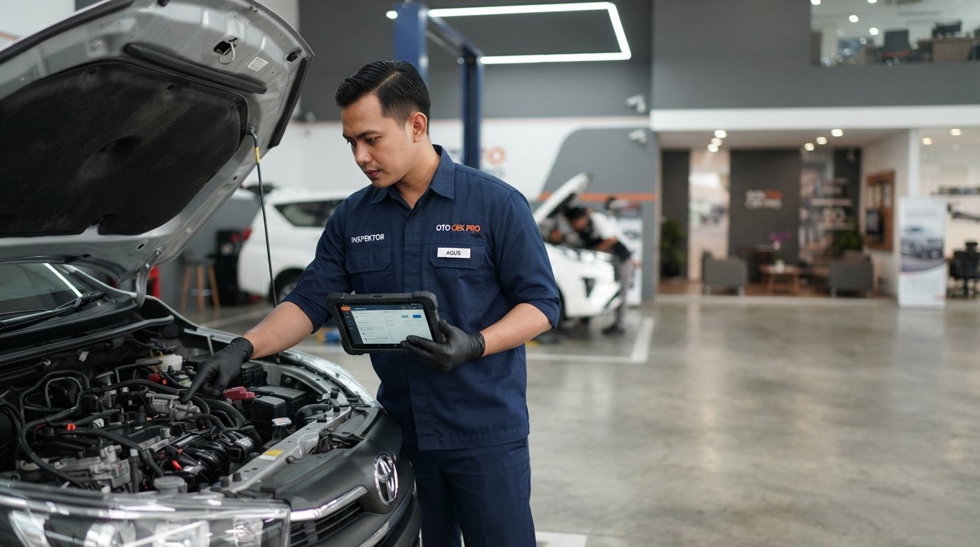 Inspektor memeriksa mobil bekas Oto Cek Pro
